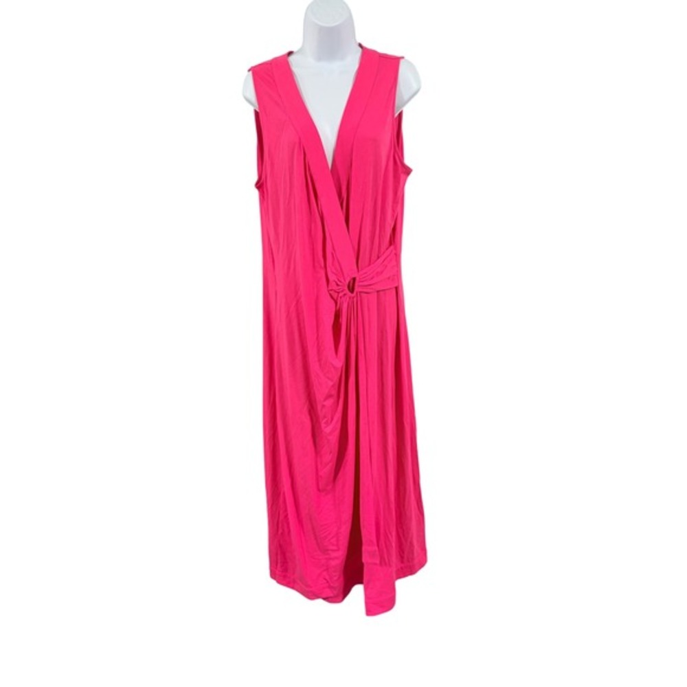 Lands' End Maxi Dress Womens XL Tall Pink Faux Wrap‎ Side Ring Sleeveless Draped